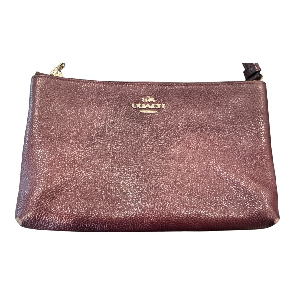 Coach Lyla Crossbody Bag Pebble Leather Double‎ Zip Burgundy Purse Handbag - Picture 2 of 10